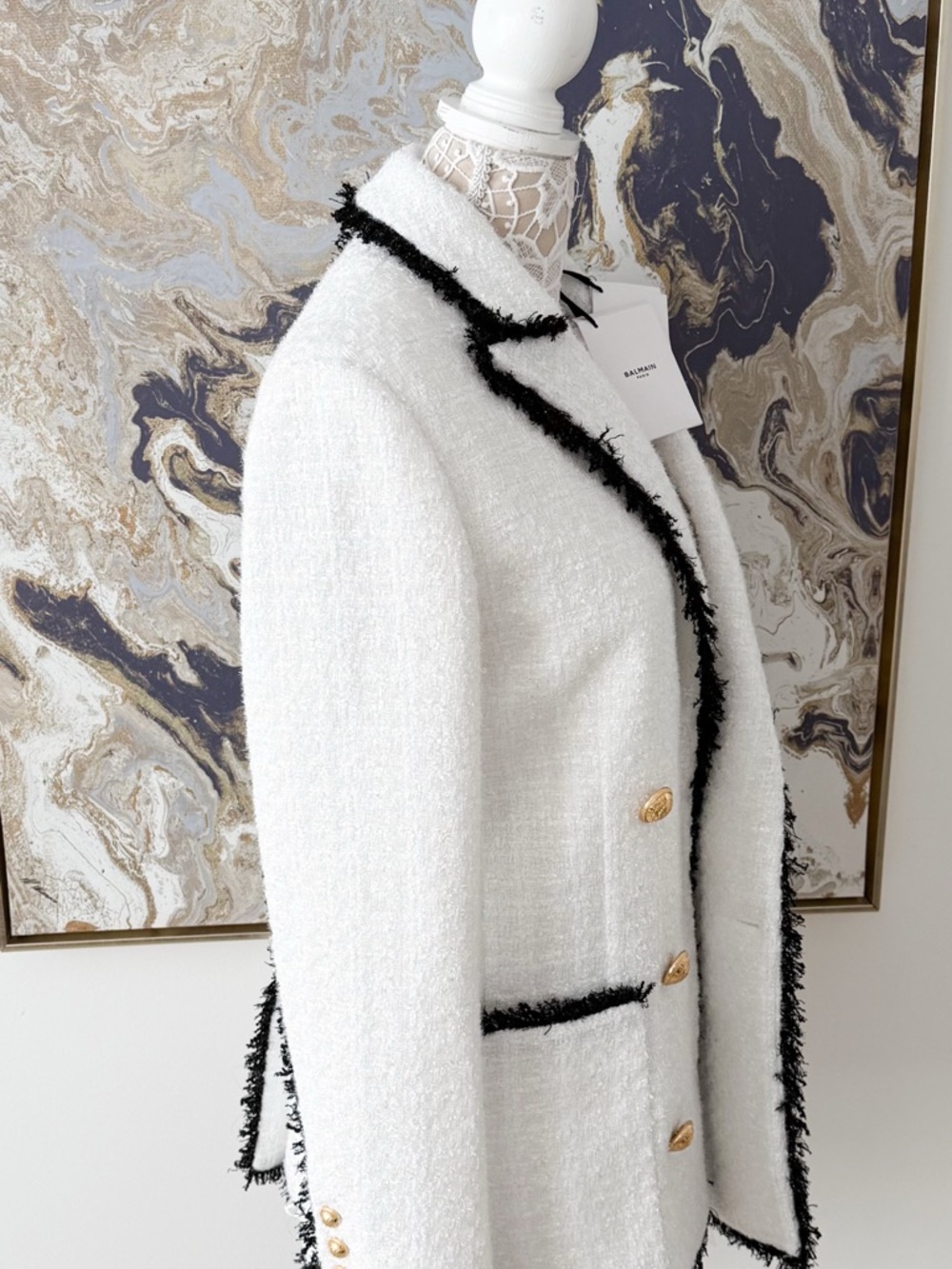 New! Balmain Tweed Metallic Double-Breasted Two-Tone Blazer Coat - Picture 15 of 15